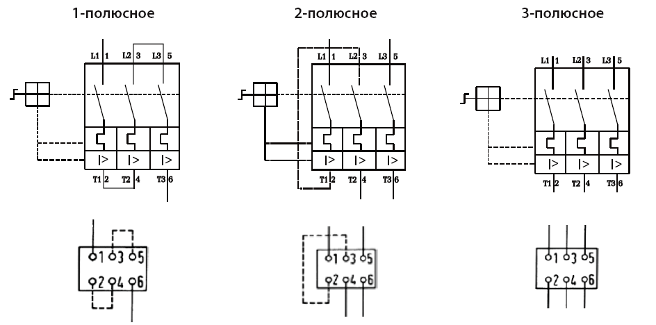 Схема подключения автомата защиты двигателя MS 25